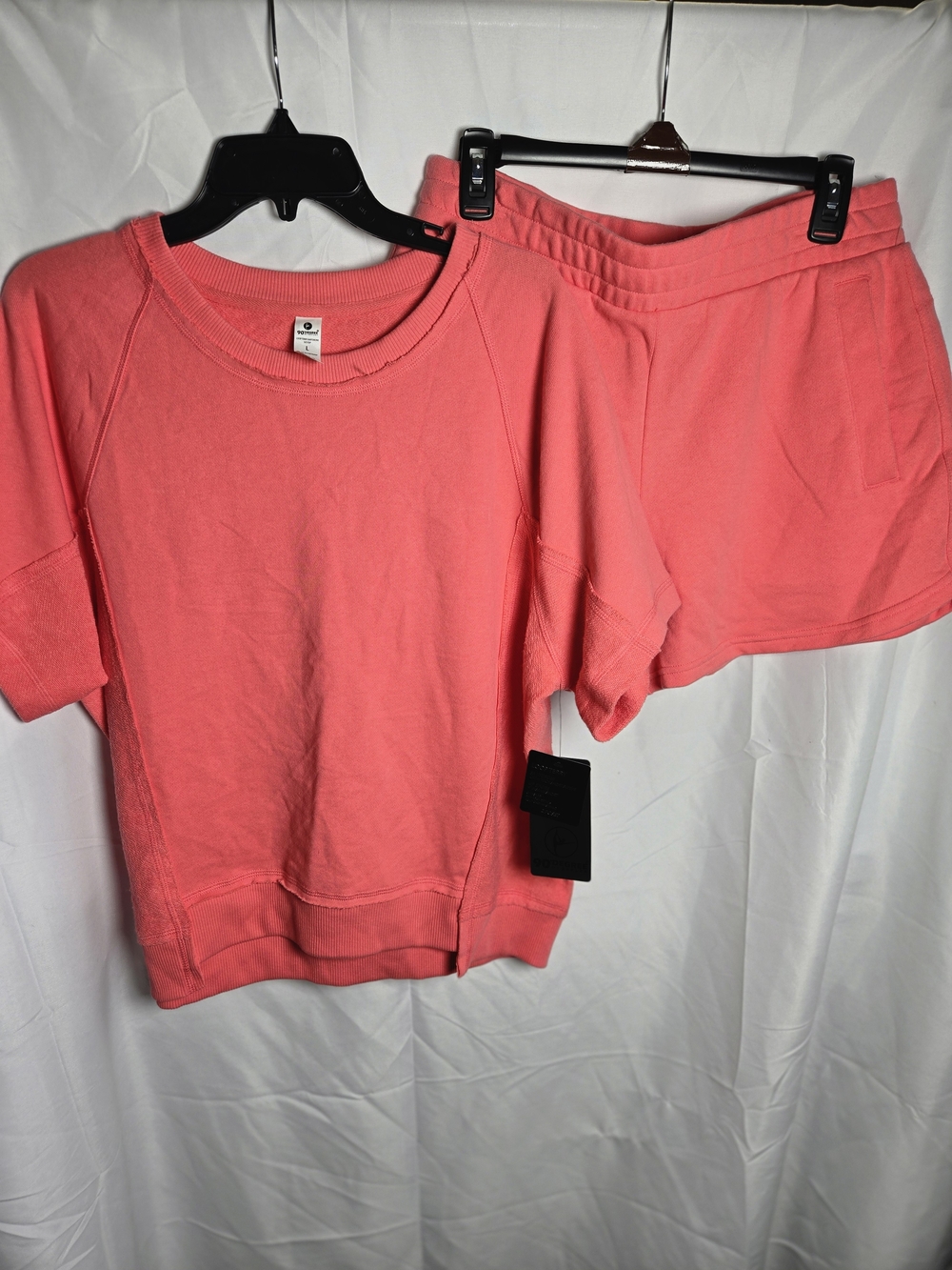 90 Degree By Reflex Coral Pink Short Sleeve Sweatshirt & Shorts Set
